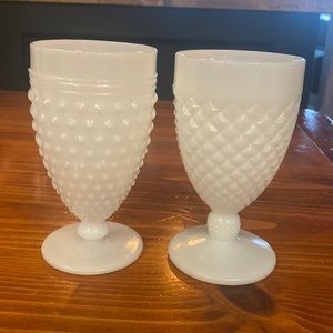 Milk, glass, diamond shaped, 2 wine glasses, in great shape, cracks or chips